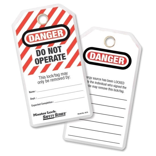 Master Lock Company Lockout Tags,"Danger-Do Not Operate",3"x5-3/4",12/PK,BK/RD