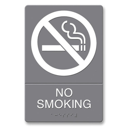 U.S. Stamp & Sign ADA Sign, "No Smoking, Adhesive, 6"x9", White/Gray