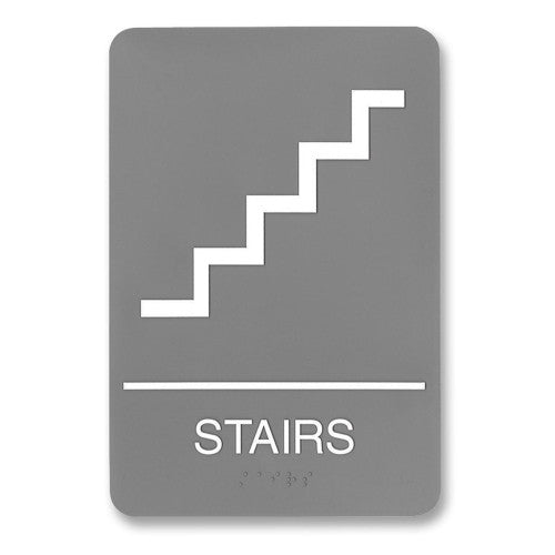 U.S. Stamp & Sign ADA Sign, "Stairs", Adhesive, 6"x9", White/Gray