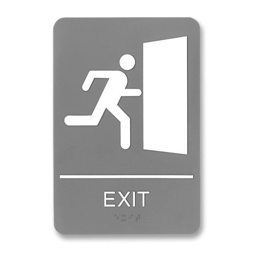 U.S. Stamp & Sign ADA Sign, "Exit", Adhesive, 6"x9", White/Gray