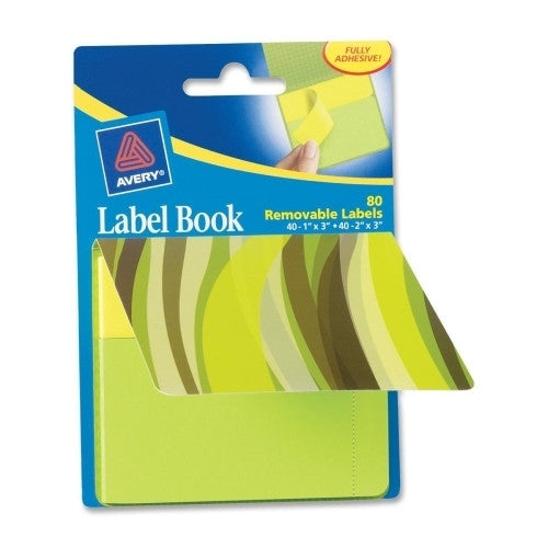 Avery Consumer Products Label Book, Wavy, 80/PK, 1"X3" NEYW/ 2"X3" NEGN