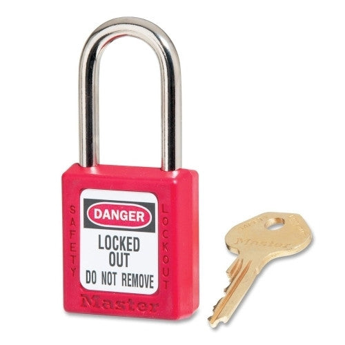 Master Lock Company Safety Padlock, Labeled, 1/4"Dx1.5" Tall Shackle, Red