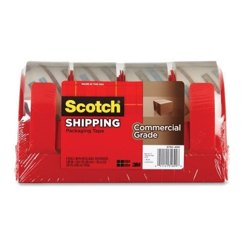 3M Commercial Office Supply Div. Packaging Tape,w/Reusable Dispenser,1-7/8"x54.6 Yds,4/PK,CL