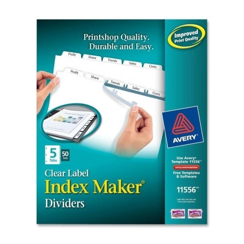 Avery Consumer Products Index Maker, Laser, Punched, 5-Tabs, 50/BX, White