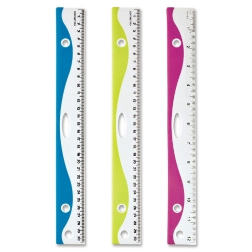 Easy Grip Ruler, Peggable, Fits 3-Ring Binder, Assorted