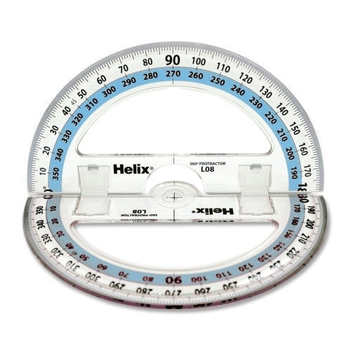 Helix USA Folding Protractor, 360 Degrees, 6", Clear