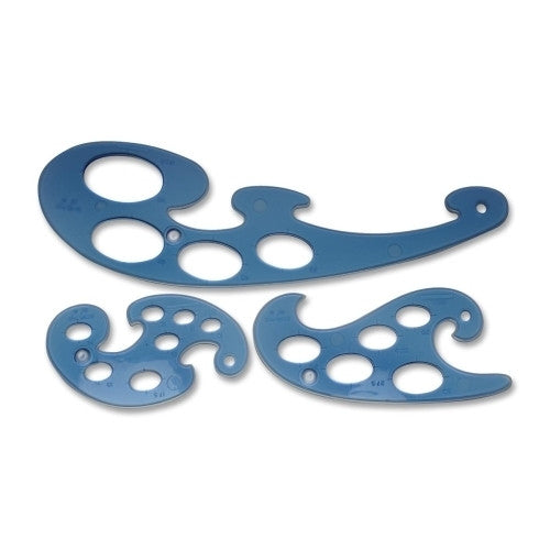 Helix USA Templates, French Curves, 3 Piece Set, Blue