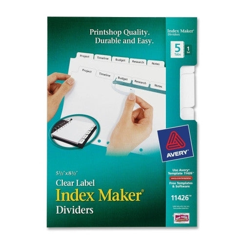 Avery Consumer Products Index Maker Dividers, 5 Tabs, 8-1/2"x5-1/2", White