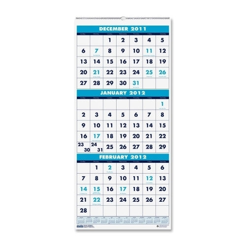 House of Doolittle Compact Wall Calendar, 3Mnth, 8"x17", BE/GN