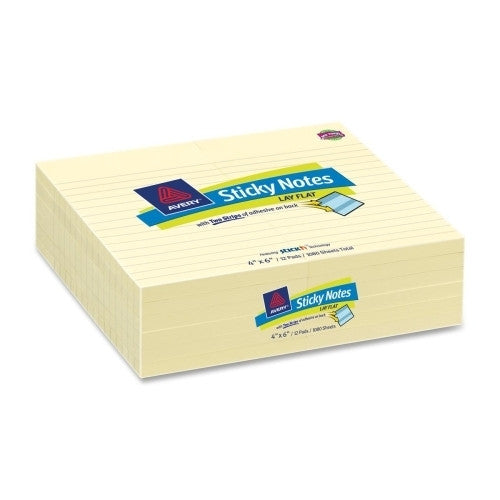 Avery Consumer Products Layflat Sticky-Notes 4"x6", Ruled, 12PD/PK, Yellow