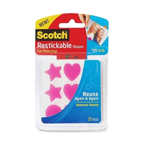 3M Commercial Office Supply Div. Restickable Shapes, Adhesive, 18/PK, Pink