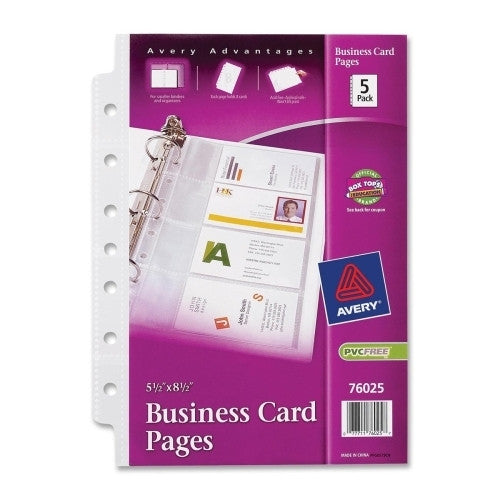 Avery Consumer Products Business Card Pages, 7HP, 5-1/2"x8-1/2", 5/PK, Clear