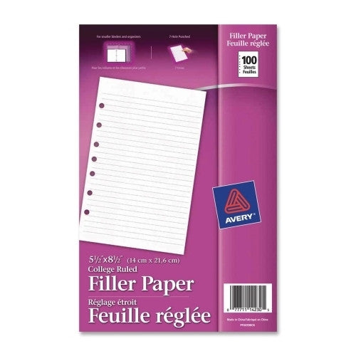 Avery Consumer Products Filler Paper, College Ruled, 8-1/2"5-1/2",100/PK, White