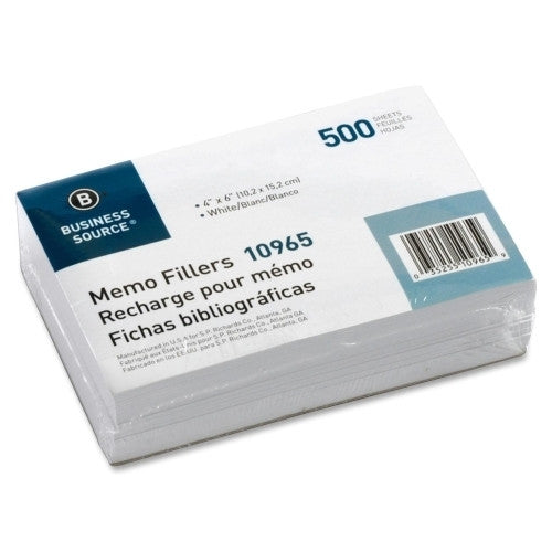 Business Source Memo Paper, Plain, 4"x6", 500Shts/PK, White