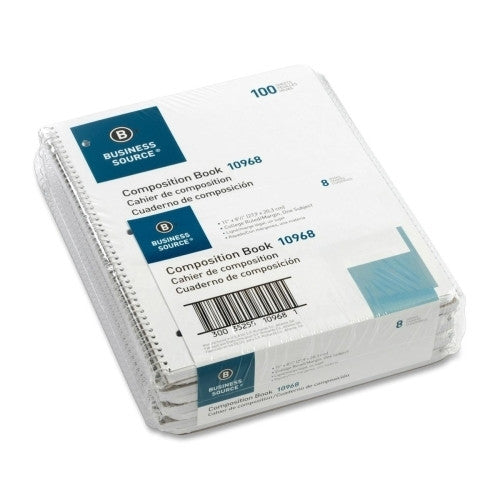 Business Source Wirebound Notebooks,3-Hole,Colg Rule,8-1/2"x11",100Shts,WE