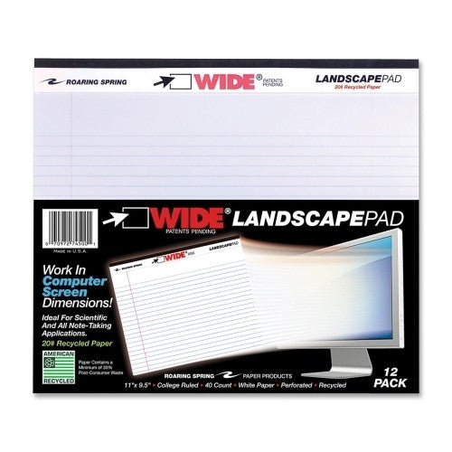 Roaring Spring Paper Products Wide Landscape Pads, 40 Shts, 11"x9-1/2", White