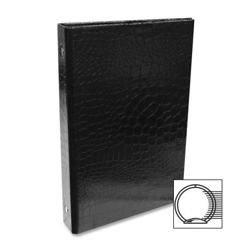 Aurora Products Crocodile Embossed Binder, 6"x9", 1/2" Cap., Black