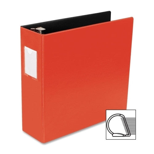 Business Source D-Ring Binder w/Label Holder, Hvy-Dty, 3", Red