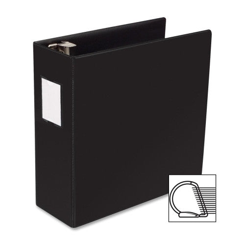 Business Source D-Ring Binder w/Label Holder, Hvy-Dty, 4", Black