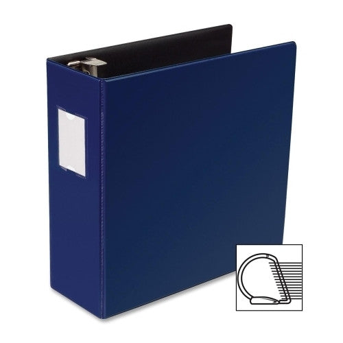 Business Source D-Ring Binder w/Label Holder, Hvy-Dty, 4", Blue