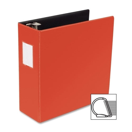 Business Source D-Ring Binder w/Label Holder, Hvy-Dty, 4", Red