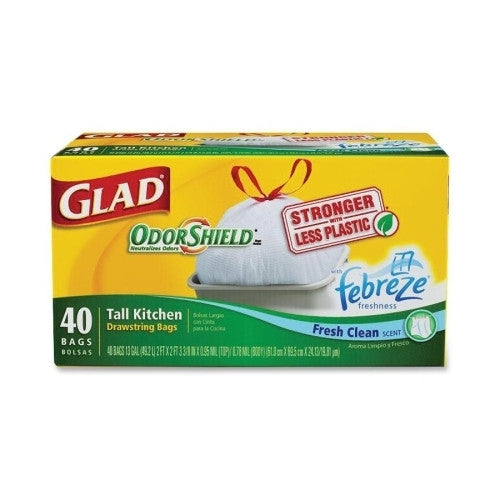 Clorox Company Glad Tall Kitchen Bags, Drawstring, 13Gal. 40BG/BX, White