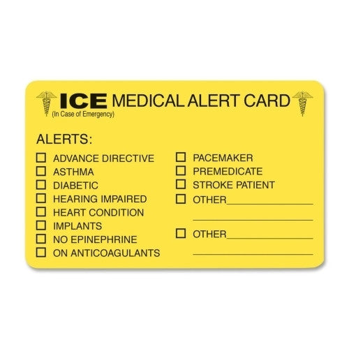 Tabbies Emergency Information Cards, ICE, 25/PK, Fluorescent Yellow