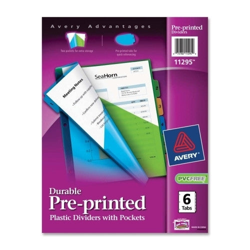 Avery Consumer Products Divider, Pre-Printed,Double Pkt,No.1-6 Tabs,8-1/2"x11",Ast