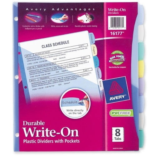 Avery Consumer Products Write-On Dividers w/Pocket, 8-Tab, 11"x8-1/2", Multi