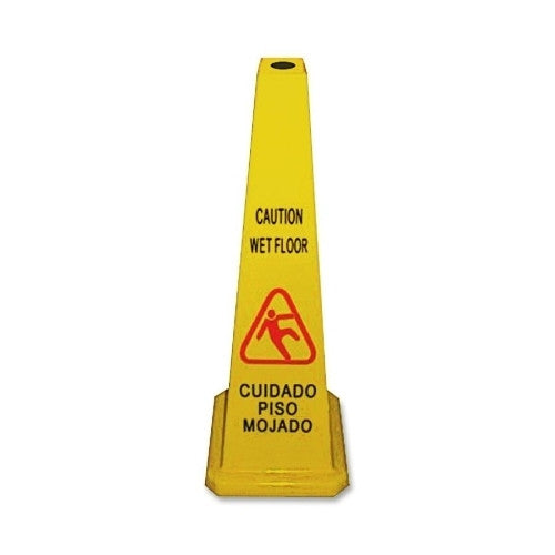 Genuine Joe Safety Cone, 4-Sided, 10"x10"x24", Yellow