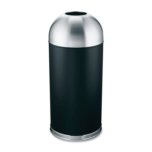 Genuine Joe Trash Receptacle, Domed Top, 15 Gal., Black/Silver