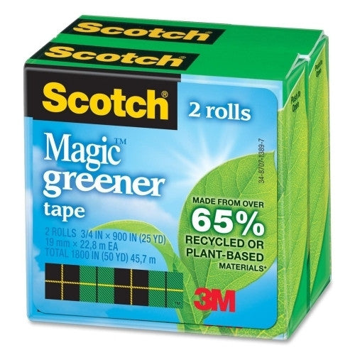 3M Commercial Office Supply Div. Tape, Eco-Friendly, 3/4"x900", 2-Pack, 2RL/PK, Clear