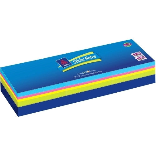 Avery Consumer Products Sticky Note Cubes,3"x3",400 Sheets/Cube,3/PK,Bright Ast.