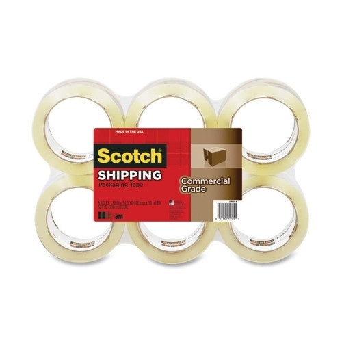 3M Commercial Office Supply Div. Shipping Packing Tape, Commercial Grade, 6/PK, Clear