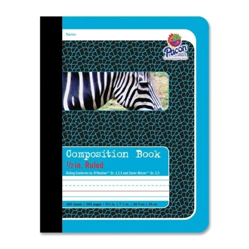 Pacon Corporation Composition Book, 1/2" Ruled, 100 Shts, 9-3/4"x7-1/2", BKWE