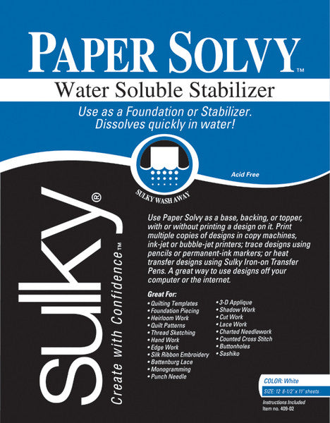 Paper Solvy Water Soluble Stabilizer-8-1/2"X11" 12