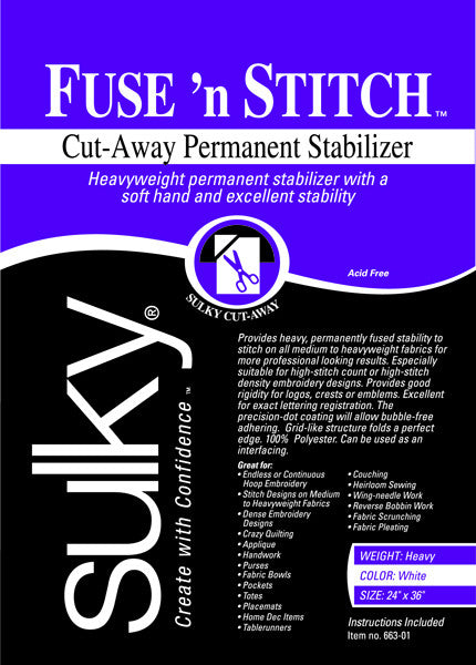 Fuse 'n Stitch Cut Away Permanent Stabilizer-24"X3