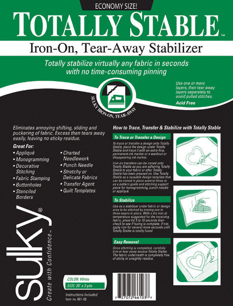 Totally Stable Iron-On Tear-Away Stabilizer-20"X3