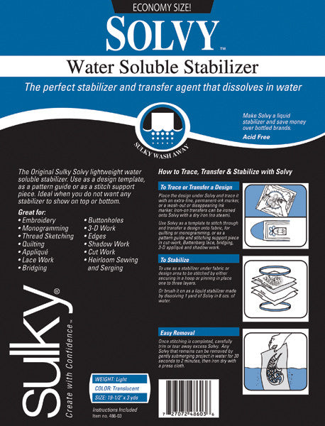 Solvy Water Soluble Stabilizer-19-1/2"X3 Yards