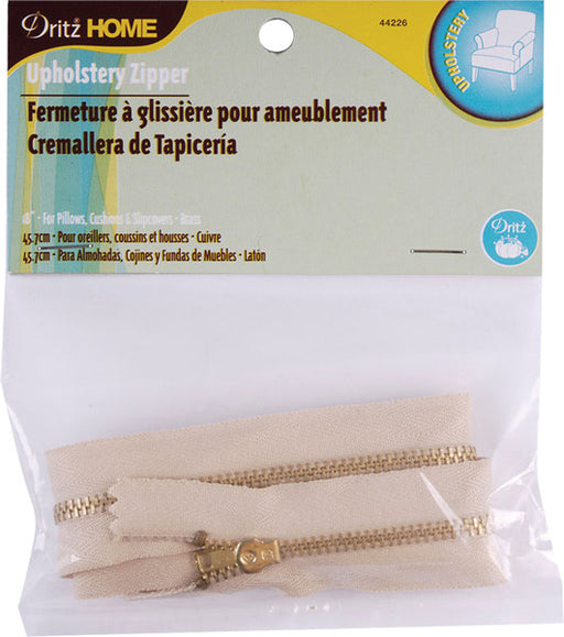 Brass Upholstery Zipper 18" 1/Pkg-Beige