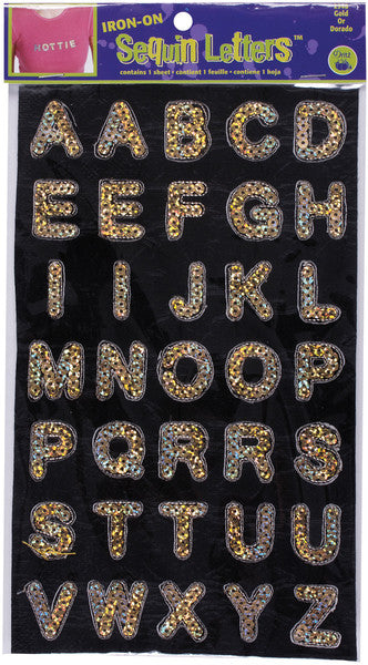 Iron-On Sequin Letters - Block 1"-Gold