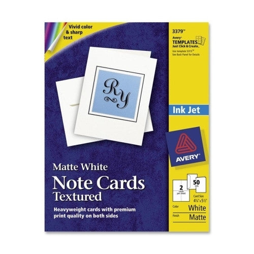 Avery Consumer Products Note Cards,Inkjet,Textured,4-1/4"x5-1/2",50/BX,White