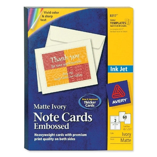 Inkjet Embossed Cards, 5-1/2"x4-1/4", 60/BX, Ivory