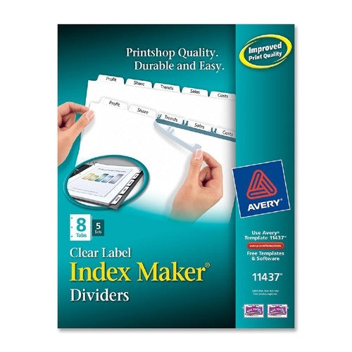 Avery Consumer Products Index Maker, Laser, Punched, 8-Tabs, 5/BX, White