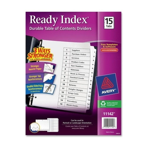 Avery Consumer Products Index Dividers, Classic, 8-1/2"x11",1-15 Tab, Black/White