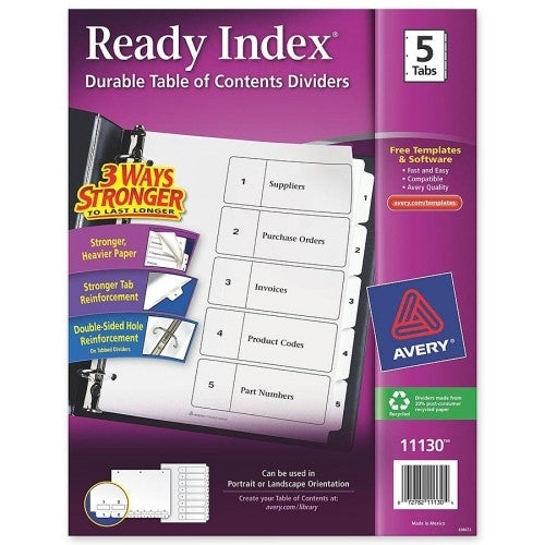 Avery Consumer Products Index Dividers, Classic, 8-1/2"x11", 1-5 Tab, Black/White