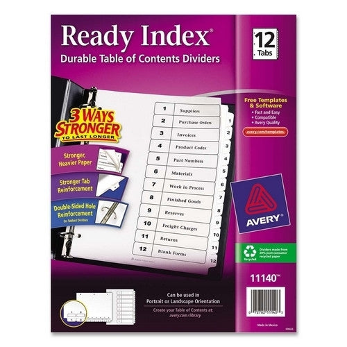 Avery Consumer Products Index Dividers, Classic, 8-1/2"x11", 1-12 Tab, Black/White