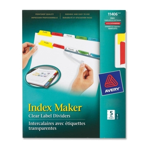 Avery Consumer Products Index Maker, Laser/Inkjet, 5 Tab, 1 Set, Multicolor