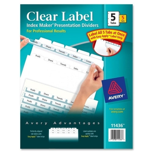 Avery Consumer Products Index Maker, Laser, Punched, 5-Tabs, 5/BX, White