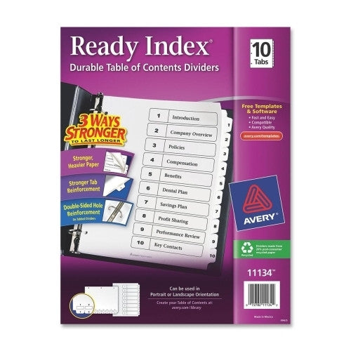 Avery Consumer Products Index Dividers, Classic, 8-1/2"x11", 1-10 Tab, Black/White